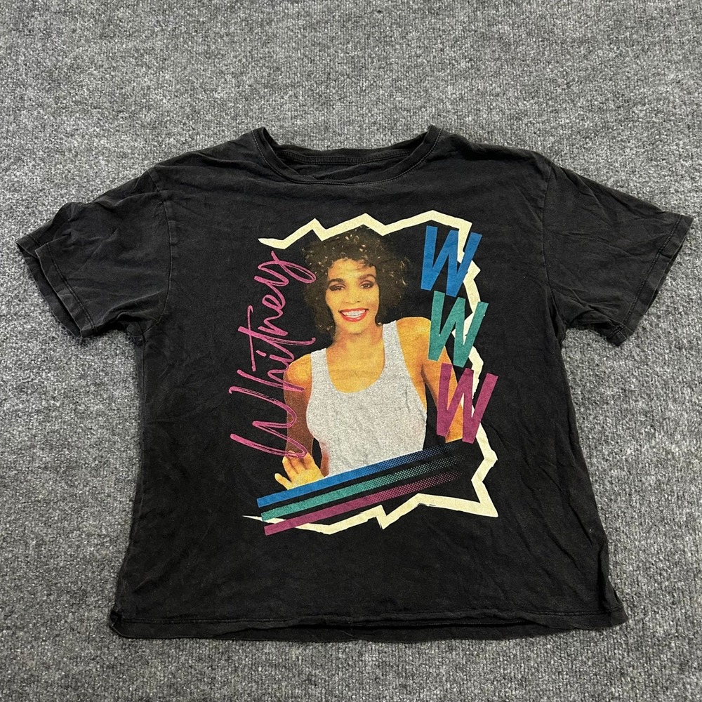Whitney Houston T Shirt Womens Size S Black Graphic Short Sleeve Music Merch Tee